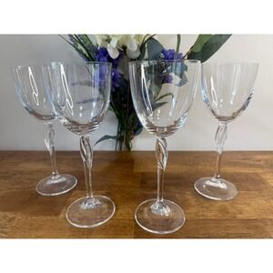 Bohemia Crystal Fleur Wine Glasses‎ Twisted Stem Goblets Czech Crystal Stemware